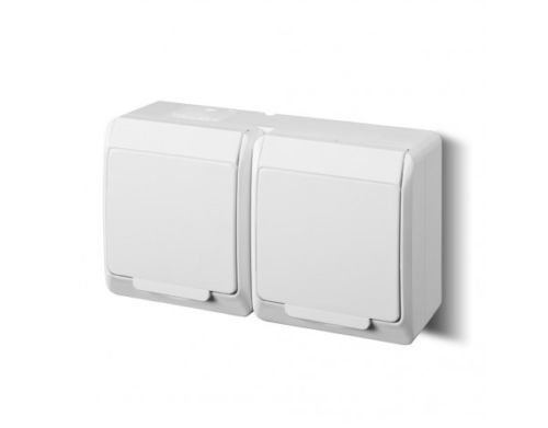 Naka24 035-02 IP55 Aufputz Schalter-Steckdosenprogramm Feuchtraum Schuko Hermes AQUANT (IP44 Steckdose mit Abdeckung 0325-02), Weiß von naka24