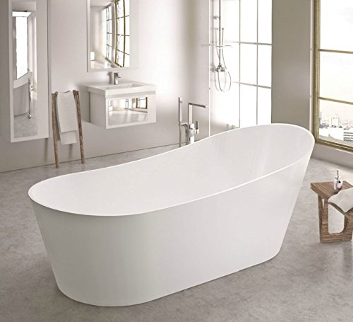 freistehende Badewanne aus Mineralguss 180x85x70 cm weiss Design QUATTRO von naka24