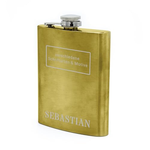 Flachmann mit Namens Gravur, Edelstahl, individuelle Geschenkidee zur Hochzeit, zum Geburtstag oder mehr! (gold) von Namenbar