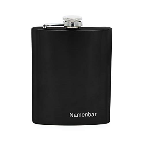 Flachmann mit Namens Gravur, Edelstahl, individuelle Geschenkidee zur Hochzeit, zum Geburtstag oder mehr! (schwarz B-Ware) von Namenbar
