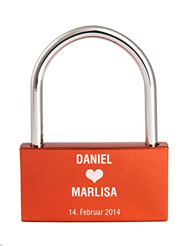 Liebesschloss mit Gravur orange - individuell graviert Liebesschloss mit Gravur orange - individuell graviert von Namenbar