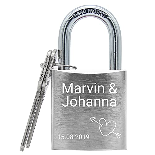 Liebesschloss mit Gravur und 2 Schlüsseln - großes massives Schloss mit Motiv (Silber) von Namenbar