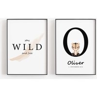 Geburtsposter 2Er Set Namensbild Buchstabe Safari Tiere „stay Wild & Free" Tiger Zebra Löwe Personalisiert Kinderzimmer Wanddeko Geburt von namiiPapeterie
