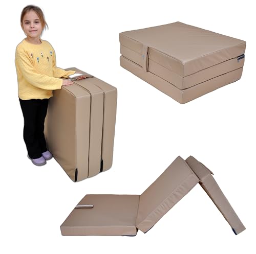 nana shop Klappmatratze, Gästematratze klappbar, 3-teilige Faltmatratze, Höhe 10 cm, Faltbare Matratze, Klappbett, Bandscheibenwürfel (Beige, 180x65x10) von nana shop