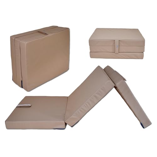 nana shop Klappmatratze, Gästematratze klappbar, 3-teilige Faltmatratze, Höhe 10 cm, Faltbare Matratze, Klappbett, Bandscheibenwürfel (Beige, 200x75x10) von nana shop