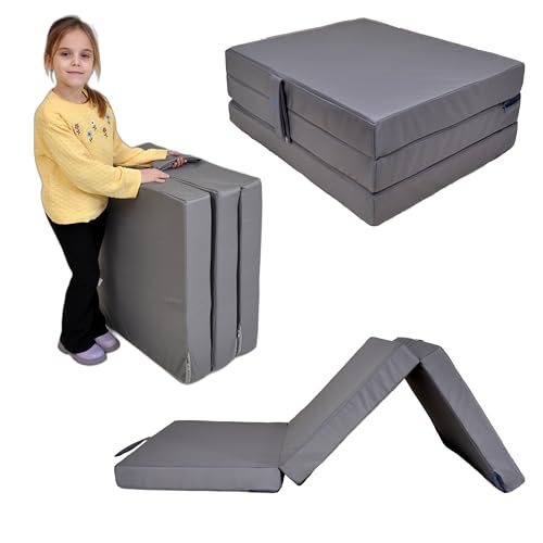 nana shop Klappmatratze, Gästematratze klappbar, 3-teilige Faltmatratze, Höhe 10 cm, Faltbare Matratze, Klappbett, Bandscheibenwürfel (Grau, 180x65x10) von nana shop