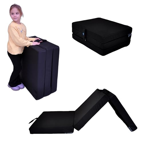 nana shop Klappmatratze, Gästematratze klappbar, 3-teilige Faltmatratze, Höhe 10 cm, Faltbare Matratze, Klappbett, Bandscheibenwürfel (Schwarz, 180x65x10) von nana shop