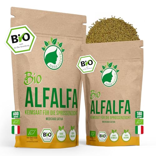 Bio Alfalfa Sprossen Samen 180g | Keimfähige Alfalfasamen zur Sprossenzucht | Microgreens fürs Sprossenglas | geprüft & abgefüllt in Deutschland von nananatura