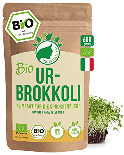 NanaNatura's Bio Ur-Brokkoli Sprossen Samen 600g | Keimfähige Brokkoli-Samen mit hohem Sulforaphan-Gehalt zur Brokkolisprossen Zucht | Microgreens fürs Sprossenglas von nananatura