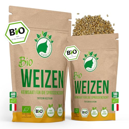 NanaNatura's Bio Weizen Sprossen Samen 600g | Keimfähige Weizensamen zur Sprossenzucht | Microgreens fürs Sprossenglas von nananatura