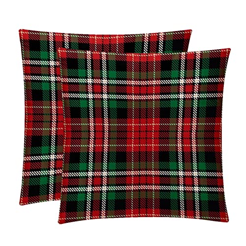 2Er Set Dekokissen Kissenbezüge Rot Und Grün Kariert Kissen Fall Superweicher,Doppelseitige Kissenbezug Für Dekoration Büro Sofa,45X45Cm von nanchangchengbowangluokeji