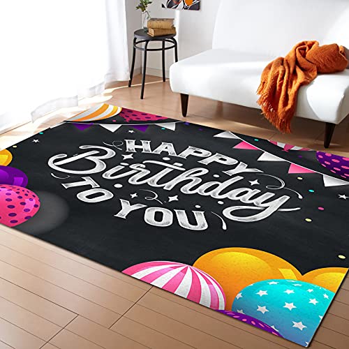 Bereich Teppich Alles Gute Zum Geburtstag, Bunter Ballon Und Flagge Personalisiert Wohnzimmer Teppich Pflegeleichte Küche Teppiche Für Geschenk Hintertür 100X150Cm von nanchangchengbowangluokeji