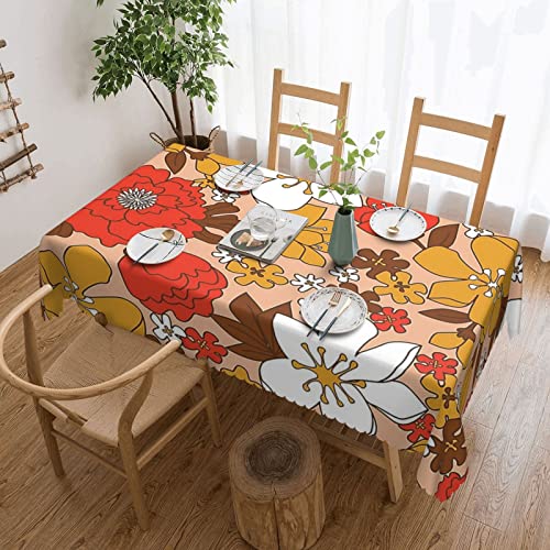 Rechteckige Wachstischdecke Orange Gelbe Retro-Blume Party Tischdecken rutschfeste Wachstuch Pflegeleicht Wachstischdecke Für Camping Picknick Outdoor,137X183cm von nanchangchengbowangluokeji