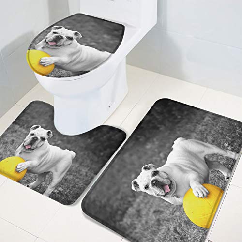 Set 3 Teilig Badvorleger Lustige Französische Bulldoggen-Niedliche Hunde Anti-Rutsch Bade-Matte+Kontur+Wc-Deckelabdeckung Langlebige Fußmatte Für Badezimmer Wc-Sitz Bezug Wohnzimmer von nanchangchengbowangluokeji