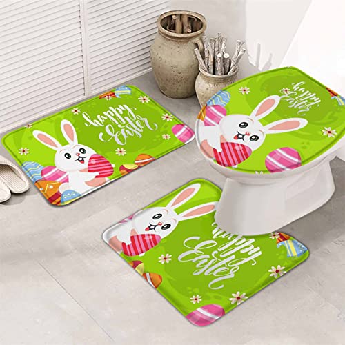 Set 3 Teilig Badvorleger Ostern-Karikatur-Ei-Häschen-Blume Anti-Rutsch Bade-Matte+Kontur+Wc-Deckelabdeckung Weiche 3-Teiliges Badteppich-Set Für Wc-Sitz Bezug Wohnzimmer Dusche von nanchangchengbowangluokeji