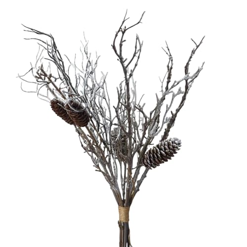 Künstliche Zweige mit Zapfen und Schnee, 45cm. Zweig mit Schnee Dekozweige Winterdeko Weihnachten von naninoa