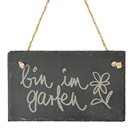 SCHIEFER- TAFEL Hänger "bin im Garten" 15x9cm. Kanten GEBROCHEN. Gravur Geschenkidee Outdoor Außenbereich Gartendekoration Sommer von naninoa