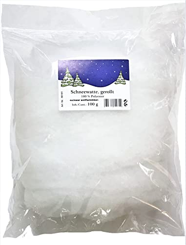 SCHNEE-WATTE, Dekoschnee, Kunstschnee, Schnee, Basteln. Bastelmaterial, Bastelwatte, weiß GEROLLT 100g von naninoa