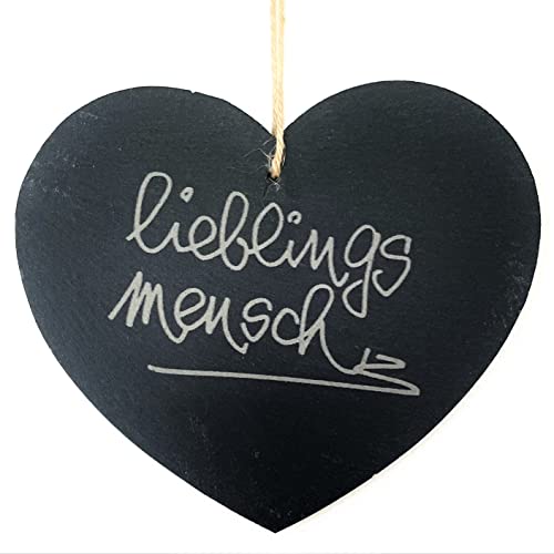 Schiefer-Herz Hänger Lieblingsmensch 20x17cm. Kanten GESCHNITTEN. Herz Gravur Steinherz Naturschiefer Muttertagsgeschenk Gastgeschenk von naninoa