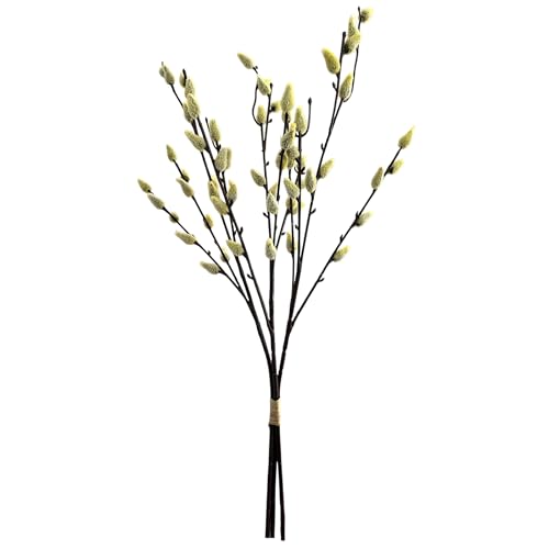naninoa Künstlicher Weidenkätzchen-Bund aus 3 Zweigen, ca. 53cm. Palmkätzchen-Zweige, Palmbuschen, Frühlingsdeko, Osterdeko. Hell-Gelb von naninoa