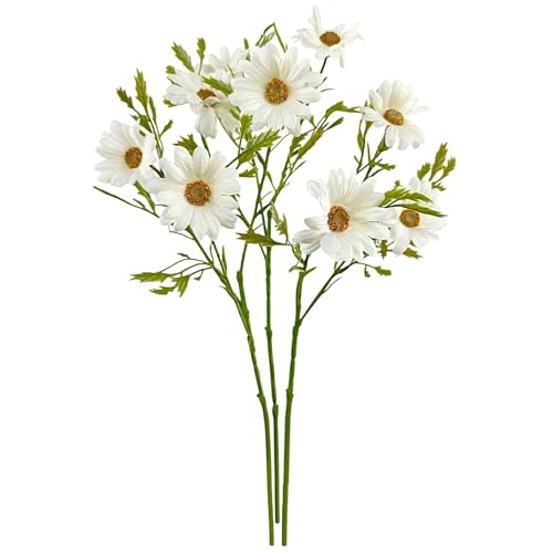 naninoa Kunstblume Margeritenzweig 3er Set, ca. 45cm, Künstliche Margerite mit 3 Blüten, Seidenblume, Frühlingsdeko, Dekoblume. Creme-Weiss (3 Stück) von naninoa