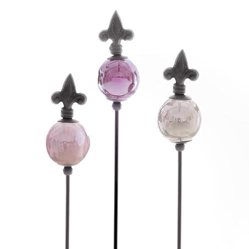 naninoa Metall Stecker Franz. Lilie. Set mit 3 Gartenstecker mit Keramik-Kugel. LILA, GRAU, ROSA. 80 cm. von naninoa