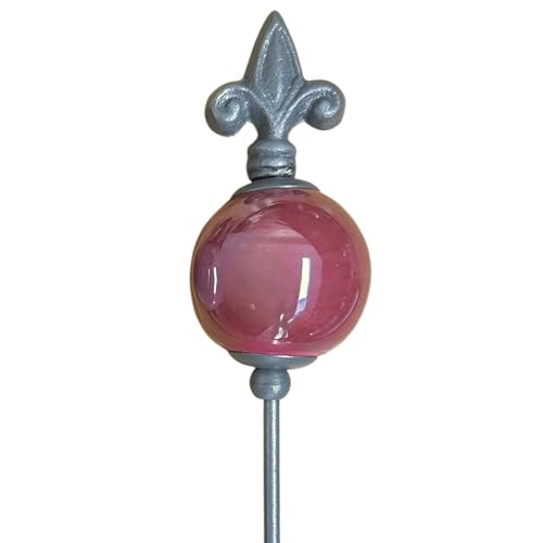naninoa Metall Stecker französische Lilie. Gartenstecker mit Keramik-Kugel. Gartendeko Gartenverzierung. ROT 80 cm. von naninoa