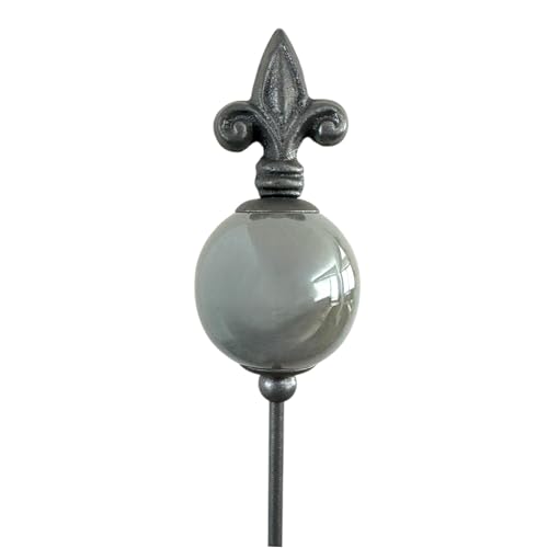 naninoa Metall Stecker französische Lilie. Gartenstecker mit Keramik-Kugel. Gartendeko Gartenverzierung. grau BETONGRAU 80 cm. von naninoa