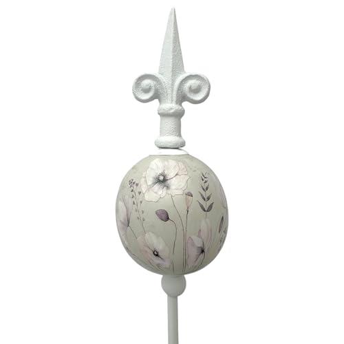 naninoa Metallstecker mit Blumenmuster 110cm. Gartendekoration, Gartenstecker mit Keramik-Kugel, Blume, Gartendeko von naninoa