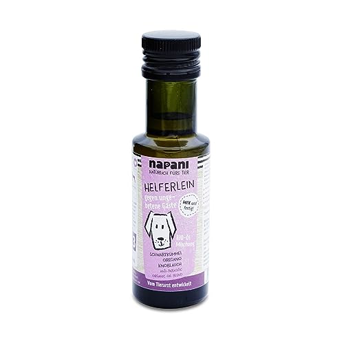 napani - Helferlein Bio Vital-Öl-Mischung für Hunde, sorgfältig & schonend kalt gepresst, inkl. Bio-Schwarzkümmelöl, Bio-Oreganoöl & Bio-Knoblauchöl, 1 x 100ml von napani