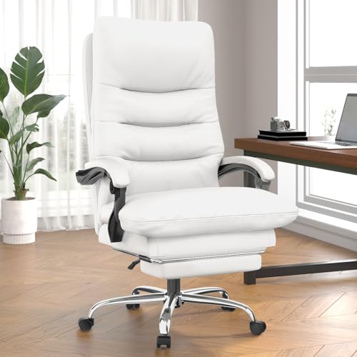 Naspaluro Ergonomischer Bürostuhl mit Fußstütze, Schreibtischstuhl mit Doppellagigem Kissen, Hoher Rückenlehne, Chefsessel mit Liegefunktion, Höhenverstellbar, PU-Leder Computerstuhl, Bis 150 kg, Weiß Naspaluro Ergonomischer Bürostuhl mit Fußstütze, Schreibtischstuhl mit Doppellagigem Kissen, Hoher Rückenlehne, Chefsessel mit Liegefunktion, Höhenverstellbar, PU-Leder Computerstuhl, Bis 150 kg, Weiß von naspaluro