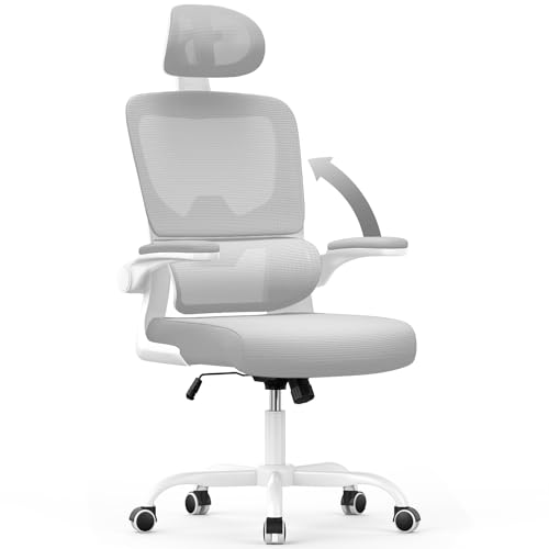 naspaluro Bürostuhl, Ergonomischer Schreibtischstuhl mit Verstellbarer Kopfstütze, Armlehnen, Dynamischer Lordosenstütze, Drehstuhl mit Atmungsaktivem Netzbezug für das Home Office,Grau von naspaluro