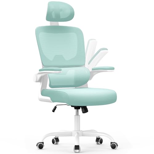 naspaluro Bürostuhl, Ergonomischer Schreibtischstuhl mit Verstellbarer Kopfstütze, Armlehnen, Dynamischer Lordosenstütze, Drehstuhl mit Atmungsaktivem Netzbezug für das Home Office,Grün von naspaluro