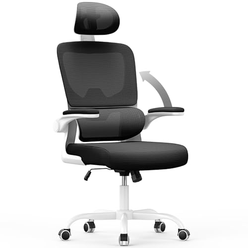 naspaluro Bürostuhl, Schreibtischstuhl mit Verstellbarer Kopfstütze, Armlehnen, Dynamischer Lordosenstütze, Bürostuhl Ergonomisch mit Atmungsaktivem Netzbezug für das Home Office, Schwarz Weiß von naspaluro