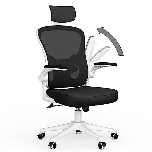 naspaluro Bürostuhl mit Atmungsaktiver Netzbespannung, Ergonomischer Schreibtischstuhl mit Verstellbarer Armlehnen, Kopfstütze, Lordosenstütze, Rückenlehne, Höhenverstellung, 360° Drehstuhl, Weiß von naspaluro