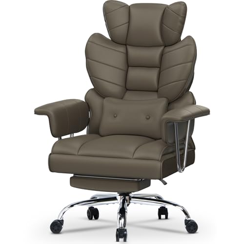 naspaluro Bürostuhl mit Fußstütze, Ergonomischer Schreibtischstuhl mit Zusätzlichem Lordosenstützkissen, Großer Chefbürostuhl aus PU-Leder mit Hoher Rückenlehne, Computerstuhl für Homeoffice, Khaki naspaluro Bürostuhl mit Fußstütze, Ergonomischer Schreibtischstuhl mit Zusätzlichem Lordosenstützkissen, Großer Chefbürostuhl aus PU-Leder mit Hoher Rückenlehne, Computerstuhl für Homeoffice, Khaki von naspaluro