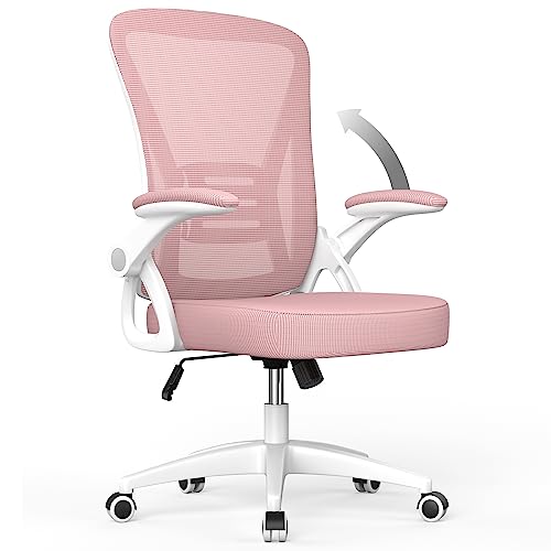 naspaluro Bürostuhl mit Verstellbaren Armlehnen, Ergonomischer Schreibtischstuhl mit Netzbespannung, Lordosenstütze, Höhenverstellbarer, Gepolstertem Sitzkissen, 360° Drehstuhl, Rosa von naspaluro