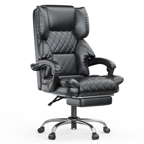 naspaluro Chefsessel Bürostuhl mit Fußstütze, Schreibtischstuhl Ergonomisch, PU Leder Computerstuhl mit Gepolsterter Armlehnen und Weicher Kopfstütze Neigefunktion, Höhenverstellbar Drehstuhl, Schwarz von naspaluro