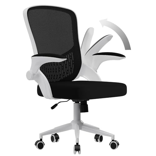 naspaluro Ergonomischer Bürostuhl, Schreibtischstuhl mit 90° Klappbaren Armlehnen, Einzigartige Lendenwirbelstütze, Atmungsaktive Mesh-Polsterung für das Heimbüro, Studie, Schwarz und Weiß von naspaluro