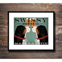 Double Swissy Greater Swiss Mountain Dog Personalized Poster Print Bierwein Kaffee Tee Donut Pool Hall - Signiert Nicht Gerahmt von nativevermont