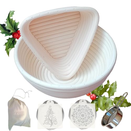 NATTARATTAN Gärkörbchen Rund und Dreieck, Gärkörbe Banneton Set zum kreativen Brotbacken inkl. Leineneinlage, Brotschablonen, Mehlsieb und Anleitung NATTARATTAN Gärkörbchen Rund und Dreieck, Gärkörbe Banneton Set zum kreativen Brotbacken inkl. Leineneinlage, Brotschablonen, Mehlsieb und Anleitung von nattarattan