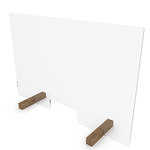nattmann PLEXIGLAS® Spuckschutz NATURE mit Durchreiche Trennwand Thekenaufsatz (70x60cm (BxH), Standfüße: Echtholz Eiche) von nattmann