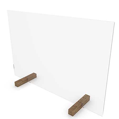 nattmann PLEXIGLAS® Spuckschutz NATURE ohne Durchreiche Trennwand Thekenaufsatz (100x70cm (BxH), Standfüße: Echtholz Eiche) von nattmann