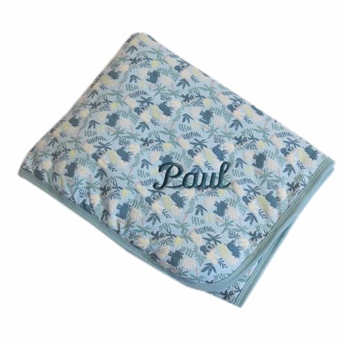 Steiff Babydecke mit Ihrem Wunschnamen Bestickt Dschungel hellgrün Ether 90 cm x 60 cm als Namensdecke personalisierte Krabbeldecke mit Teddy-Applikation von natuco.de
