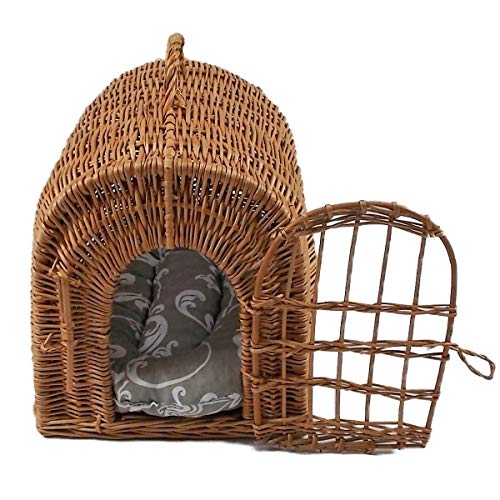 Transportkorb aus Weide mit Kissen 40x32x40 cm Käfig für Katze Hund von natuleo by pokuc