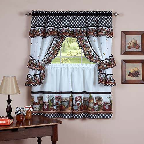 Achim Home Furnishings Naturally Home MJCS36ML12 Einmachgläser, Küchenvorhang, Hütten-Set, Etagen und gekräuselte Girlande, 91,4 cm lang, Mehrfarbig von ACHIM
