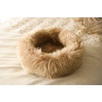 Schaffell Katzenbett | Katzenhöhle Haustierbett Hundebett Beige Haustier Möbel Beiges Echtes von naturalsheepskin