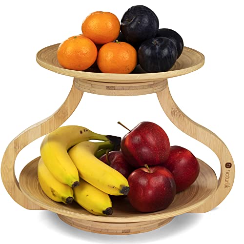 naturlik Obst Etagere - Herausnehmbare Obstschalen - Etagere 2 Etagen - Obstschale modern - Bambus Etagere Holz - Obstteller - Obstkorb - Obst Aufbewahrung von naturlik