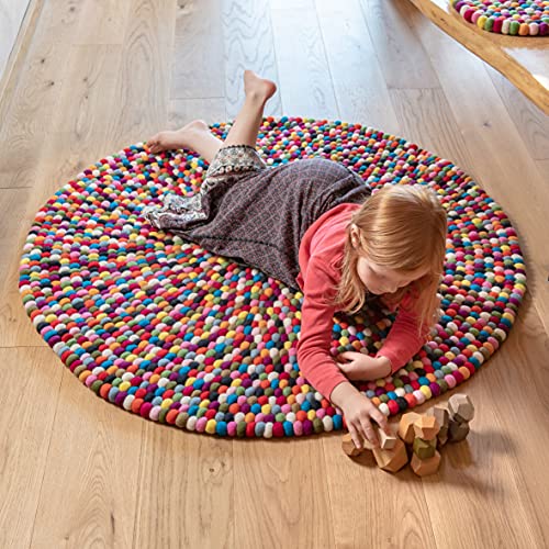 naturling Filzkugel Teppich Bunt 120cm - großer Spielteppich rund - 100% Schurwolle handgemacht (Bunt, 120 cm) von naturling