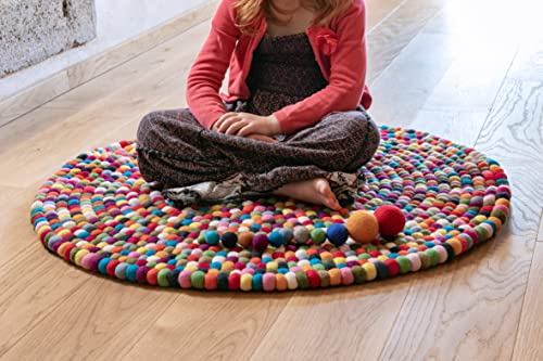 naturling Filzkugel Teppich aus 100% Schurwolle handgemacht - Spielteppich rund 90cm Durchmesser (Bunt, 90 cm) von naturling